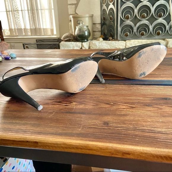 Nine West Peep Toe Sling Back Black Patent Leather Heels - Picture 5 of 8